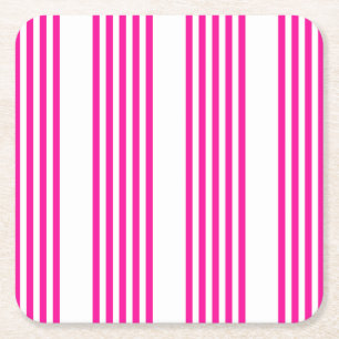 Fuchsia en wit vijf strepen patroon kartonnen onderzetters