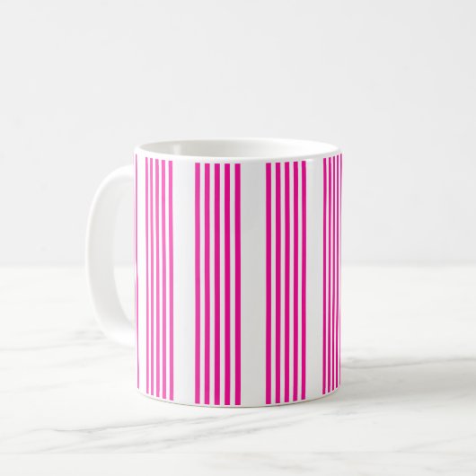 Fuchsia en wit vijf strepen patroon koffiemok (Voorkant links)
