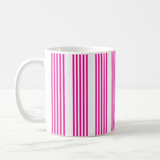 Fuchsia en wit vijf strepen patroon koffiemok (Links)