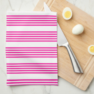Fuchsia en wit vijf strepen patroon theedoek