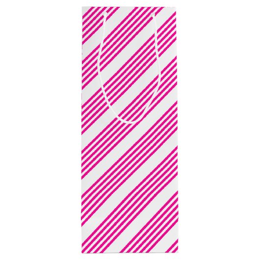 Fuchsia en wit vijf strepen patroon wijn cadeautas (Achterkant)