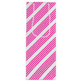 Fuchsia en wit vijf strepen patroon wijn cadeautas (Voorkant)