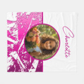 Fuchsia en Witte Aangepaste Foto met Naam Fleece Deken (Voorkant (Horizontaal))