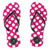 Fuchsia en witte Polka Dots met Monogram Teenslippers (Voetbed)