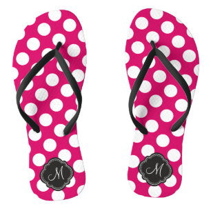 Fuchsia en witte Polka Dots met Monogram Teenslippers