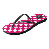 Fuchsia en witte Polka Dots met Monogram Teenslippers (Schuin)