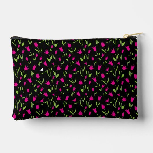 Fuchsia en witte tulpen op zwarte achtergrond etui (Achterkant)