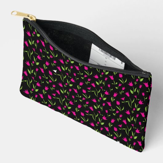 Fuchsia en witte tulpen op zwarte achtergrond etui (Open)