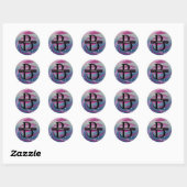 Fuchsia en zacht roze penseelstreekmonogram ronde sticker (Vel)