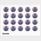 Fuchsia en zachte roze penseelstreken B Monogram Ronde Sticker (Vel)