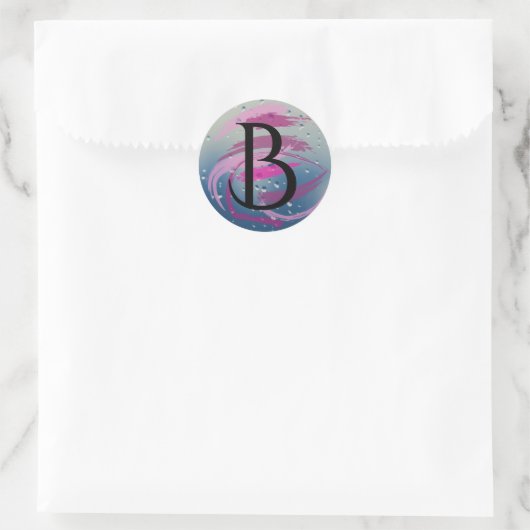 Fuchsia en zachte roze penseelstreken B Monogram Ronde Sticker (Tas)