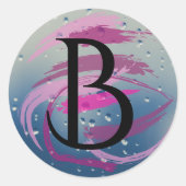 Fuchsia en zachte roze penseelstreken B Monogram Ronde Sticker (Voorkant)