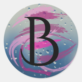 Fuchsia en zachte roze penseelstreken B Monogram Ronde Sticker