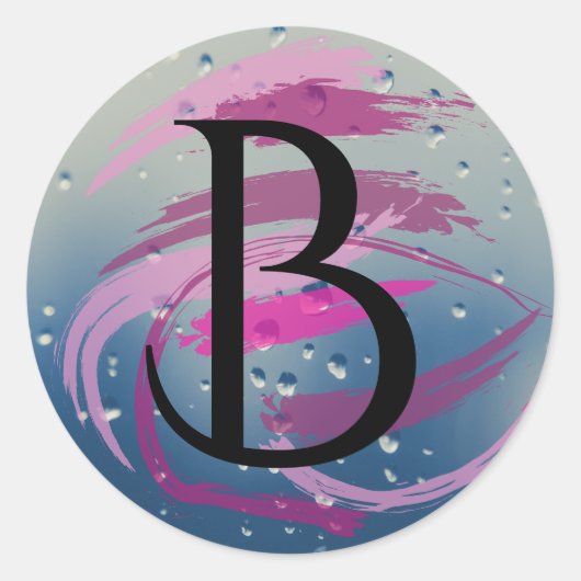 Fuchsia en zachte roze penseelstreken B Monogram Ronde Sticker (Voorkant)