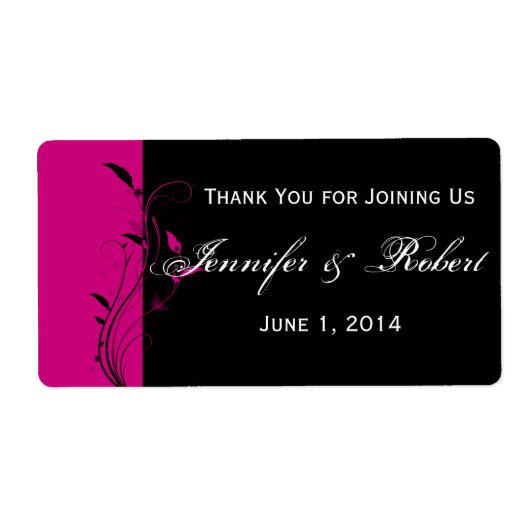 Fuchsia en Zwart Bloemen Water Flesje Label (Voorkant)
