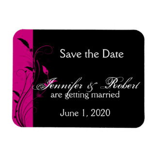 Fuchsia en zwart bloemenbruiloft Save the Date Magneet