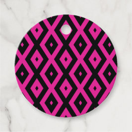 Fuchsia- en zwart diamantpatroon bedankjes labels