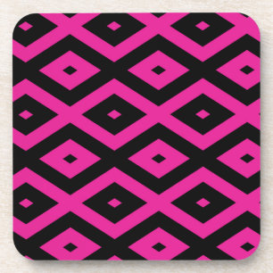 Fuchsia- en zwart diamantpatroon bier onderzetter