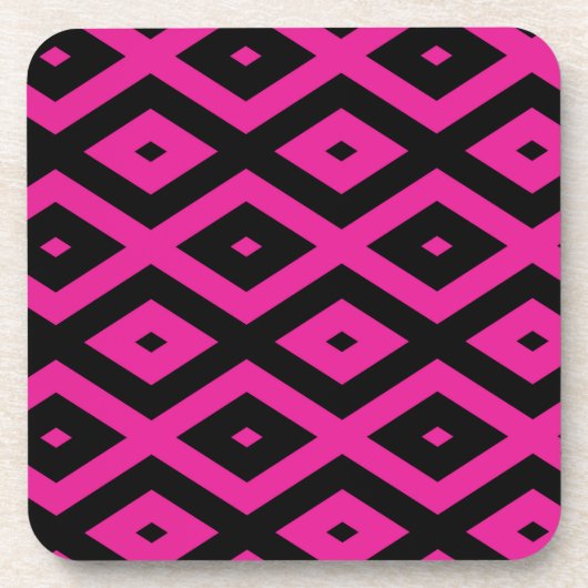 Fuchsia- en zwart diamantpatroon bier onderzetter (Voorkant)