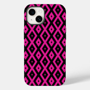 Fuchsia- en zwart diamantpatroon Case-Mate iPhone 14 hoesje