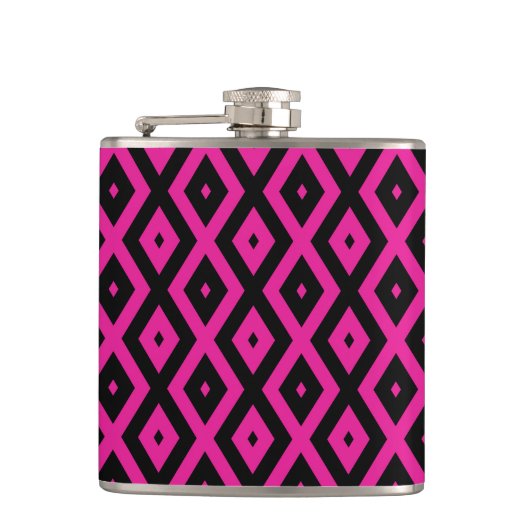 Fuchsia- en zwart diamantpatroon heupfles (Voorkant)