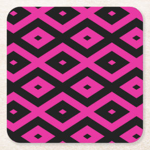 Fuchsia- en zwart diamantpatroon kartonnen onderzetters