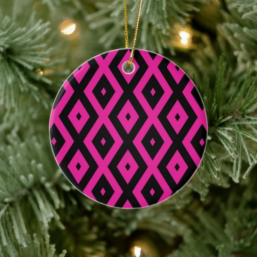 Fuchsia- en zwart diamantpatroon keramisch ornament (Boom)