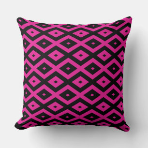 Fuchsia- en zwart diamantpatroon kussen