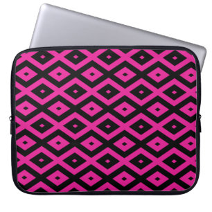 Fuchsia- en zwart diamantpatroon laptop sleeve