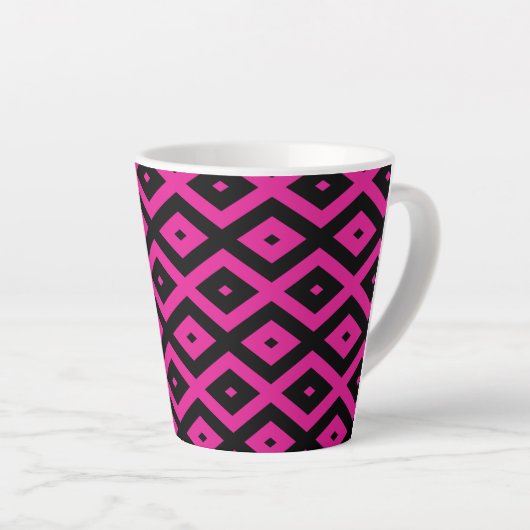 Fuchsia- en zwart diamantpatroon latte mok (Rechterhoek)