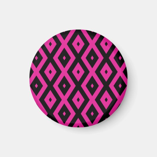 Fuchsia- en zwart diamantpatroon magneet (Voorkant)