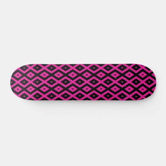 Fuchsia- en zwart diamantpatroon persoonlijk skateboard (Horizontaal)