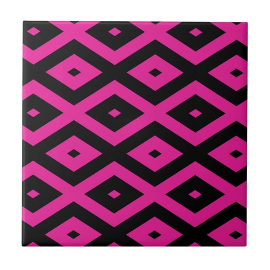 Fuchsia- en zwart diamantpatroon tegeltje (Voorkant)