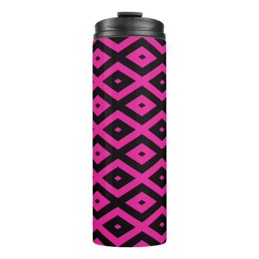 Fuchsia- en zwart diamantpatroon thermosbeker (Voorkant)