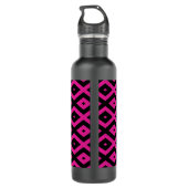 Fuchsia- en zwart diamantpatroon waterfles  (Achterkant)