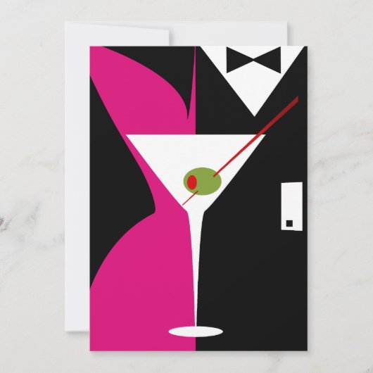 Fuchsia en Zwarte Klasse Martini Cocktail Kaart (Voorkant)