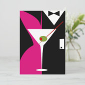 Fuchsia en Zwarte Klasse Martini Cocktail Kaart (Staand voorkant)