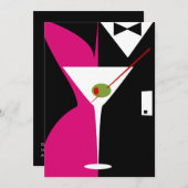 Fuchsia en Zwarte Klasse Martini Cocktail Kaart (Voorkant / Achterkant)