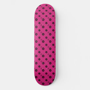 Fuchsia en zwarte Retro Flower Skatedeck Persoonlijk Skateboard