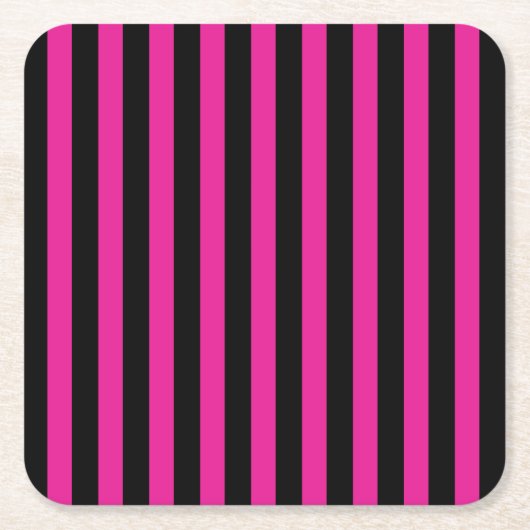 Fuchsia en zwarte snoepjes strepen kartonnen onderzetters (Voorkant)
