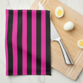 Fuchsia en zwarte snoepjes strepen theedoek (Quarter Fold)