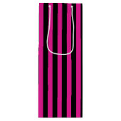 Fuchsia en zwarte snoepjes strepen wijn cadeautas (Voorkant)