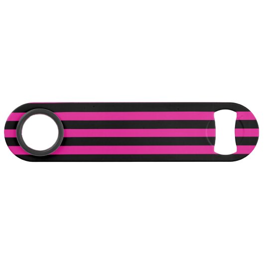 Fuchsia en zwarte zuurstokstrepen speed flessenopener (Achterkant Horizontaal)