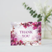 Fuchsia Enchantment: Waterverf bruiloft Bedankkaart (Staand voorkant)