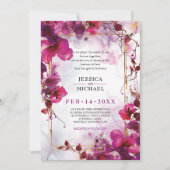 Fuchsia Enchantment: Waterverf bruiloft Kaart (Voorkant)