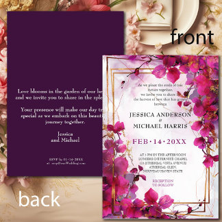 Fuchsia Enchantment: Waterverf bruiloft Kaart