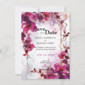 Fuchsia Enchantment: Waterverf bruiloft Save The Date (Voorkant)