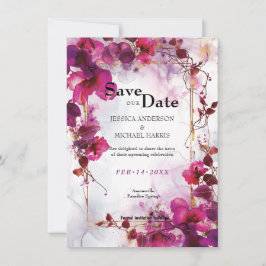 Fuchsia Enchantment: Waterverf bruiloft Save The Date