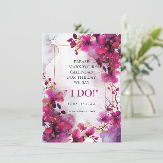 💗Fuchsia Enchantment: Waterverf Save The Date (Staand voorkant)