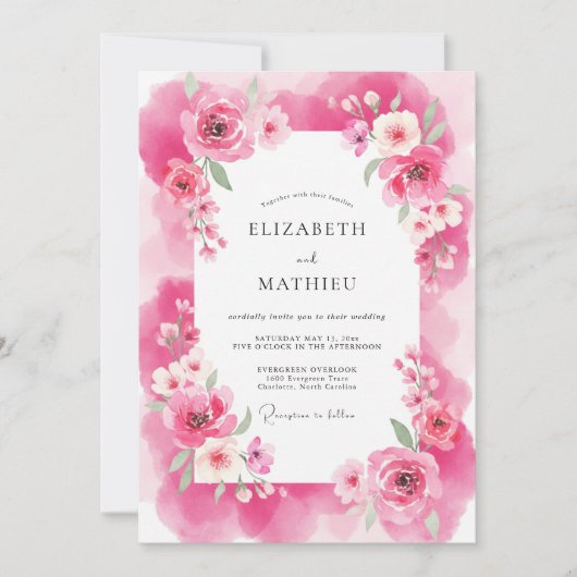 Fuchsia Ethische Romantische Bruiloft Kaart (Voorkant)